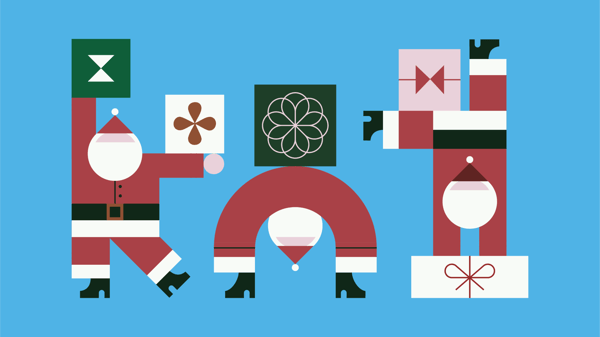 3 abstract Santa Claus holding presents