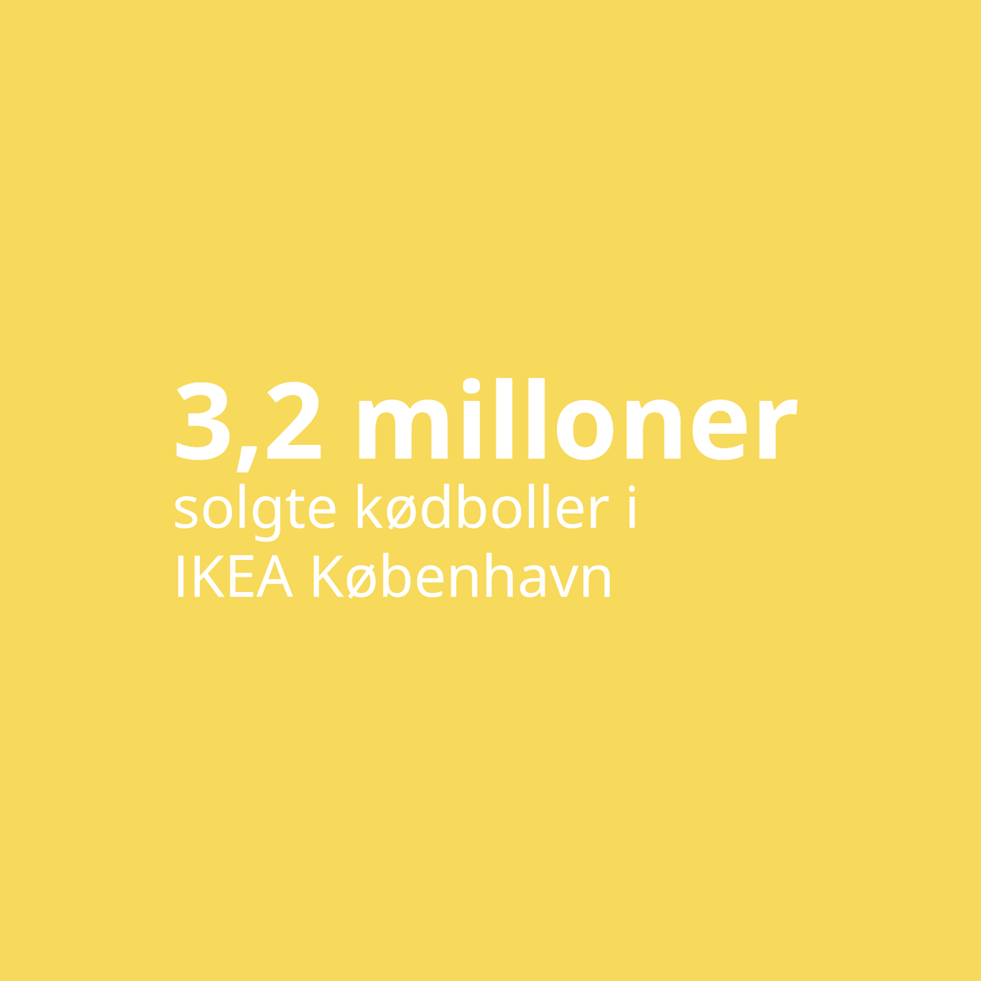 3 komma 2 millioner solgte kødboller i IKEA København står med hvid skrift på en gul baggrund.