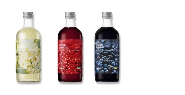 3 sklenice 0,495 l s ovocným sirupem - bezinka, brusinka a borůvka.