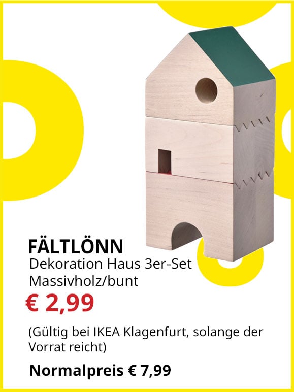 3-teiliges Deko-Haus-Set Faltlönn, Massivholz, bunt, statt € 7,99 um € 2,99.