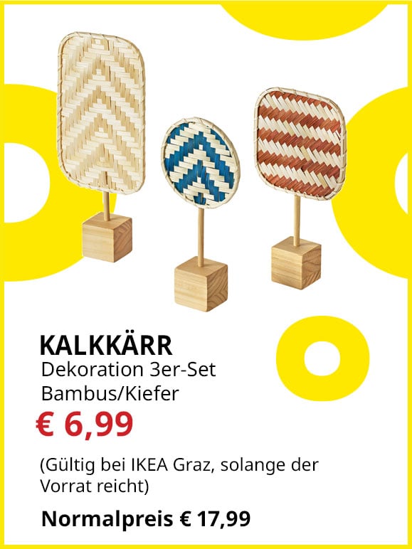 3-teiliges Deko-Set Kalkkärr, Bambus/ Kiefer, statt € 17,99 um € 6,99.