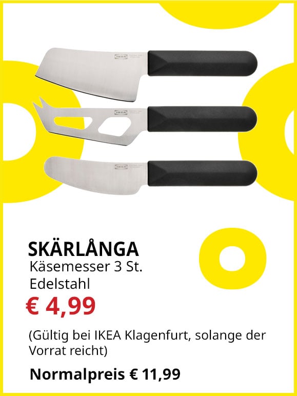 3-teiliges Käsemesser-Set Skärlånga, Edelstahl, schwarz, statt € 11,99 um € 4,99. 