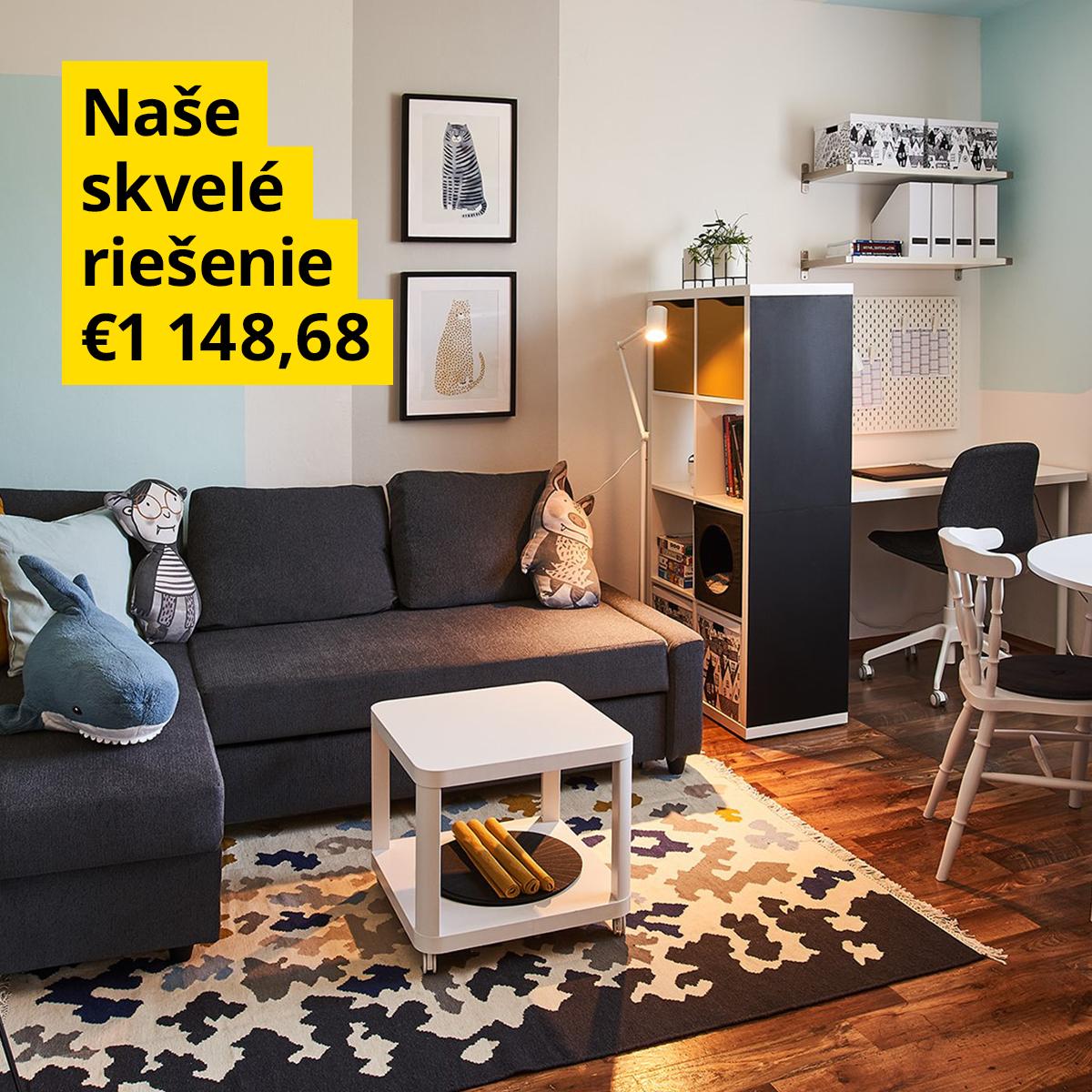 3 v 1: Obývacia izba s jedálenským kútom a pracovným priestorom.