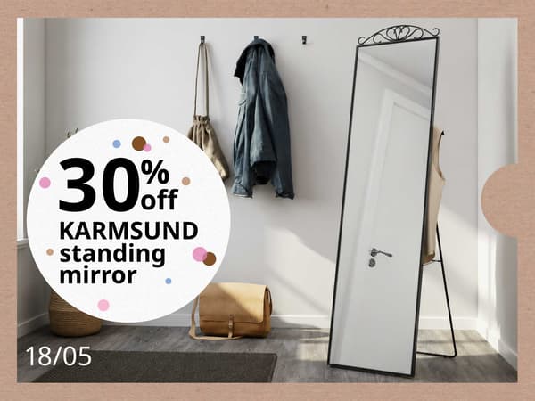 30% off 60294981 KARMSUND STAND MIRR 40X167 BLACK AP CN