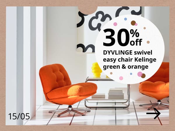 30% off DYVLINGE swivel easy chair Kelinge green & orange, 70570836 & 80581919