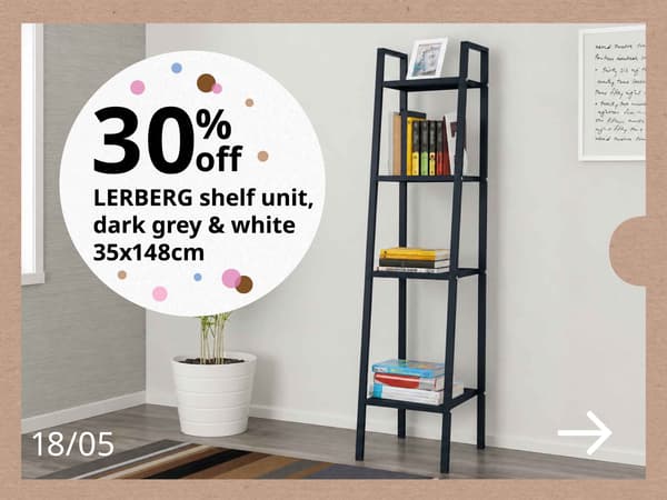 30% off LERBERG shelf unit, dark grey & white 35x148cm