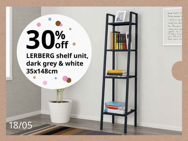 30% off LERBERG shelf unit, dark grey & white 35x148cm