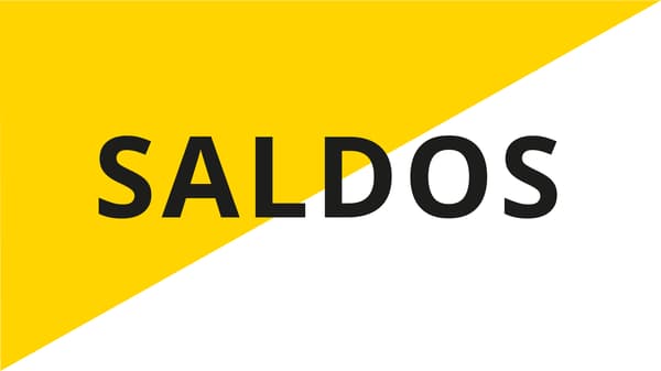 Imagem com fundo branco e amarelo com a palavra SALDOS