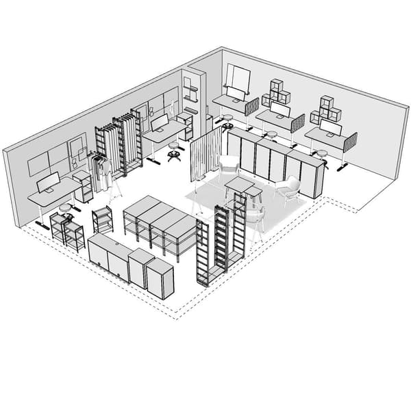 3D black-and-white sketch of a retail space