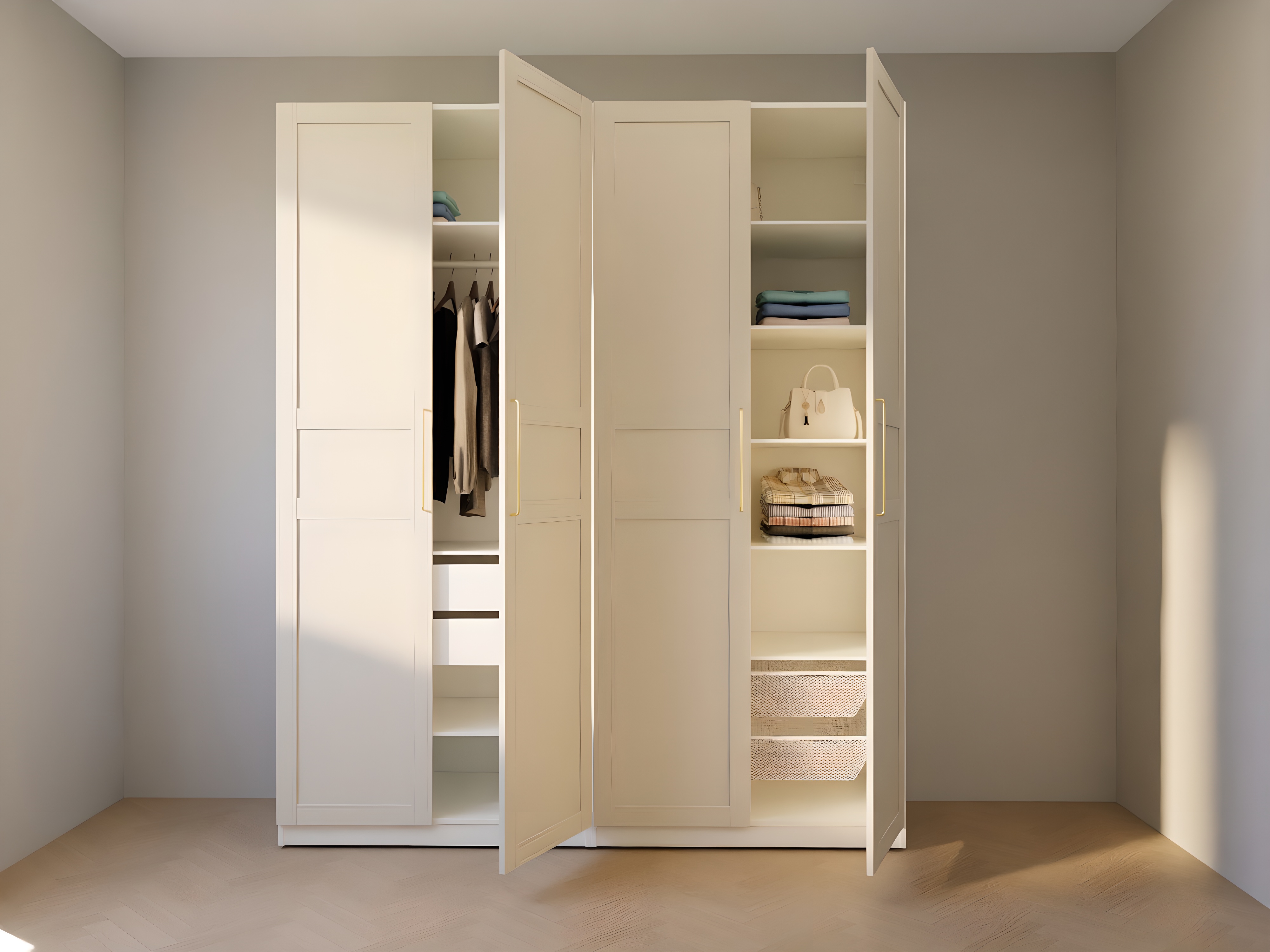 4 door wardrobe with handles
