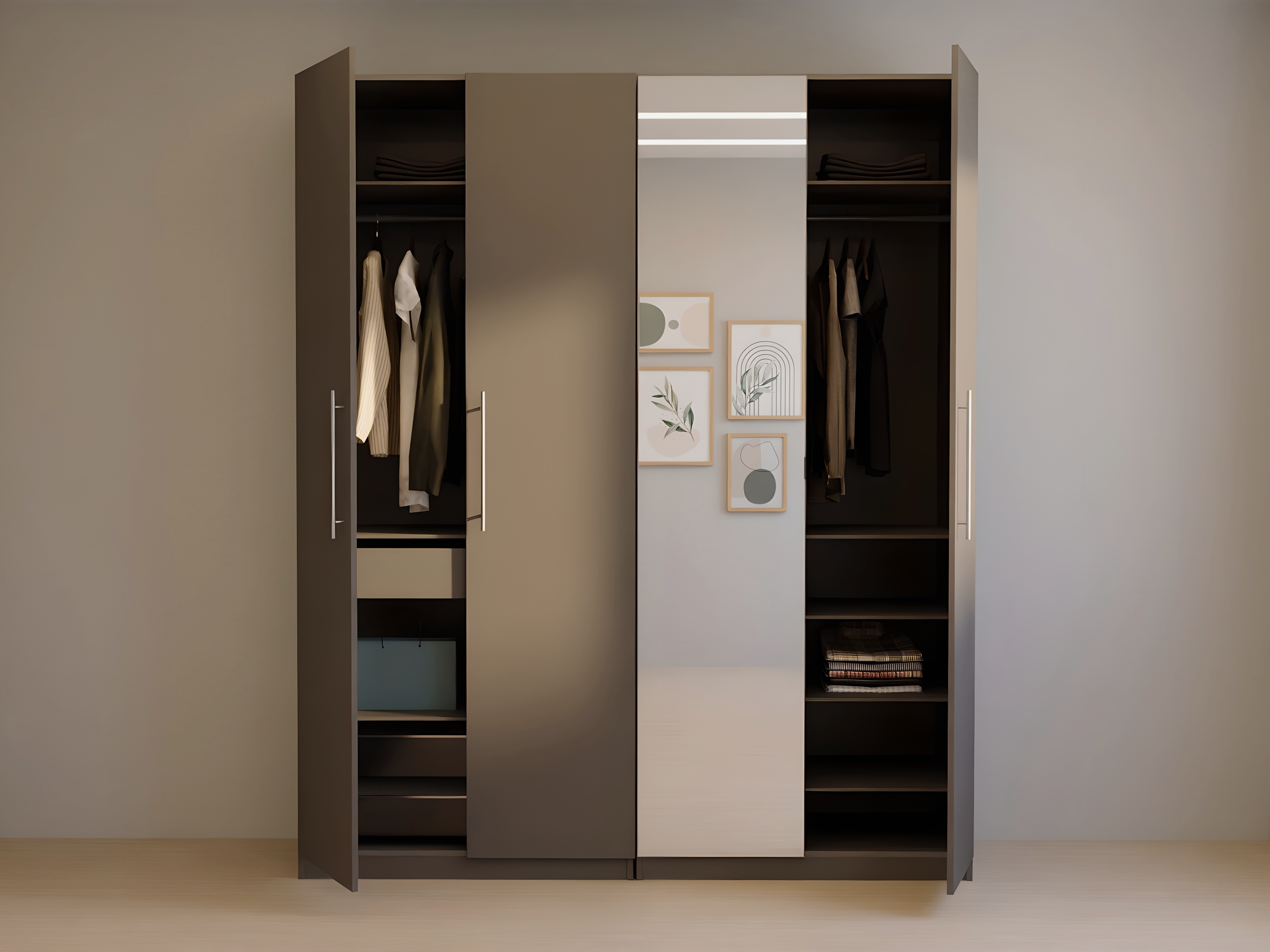 4 door wardrobe with mirror