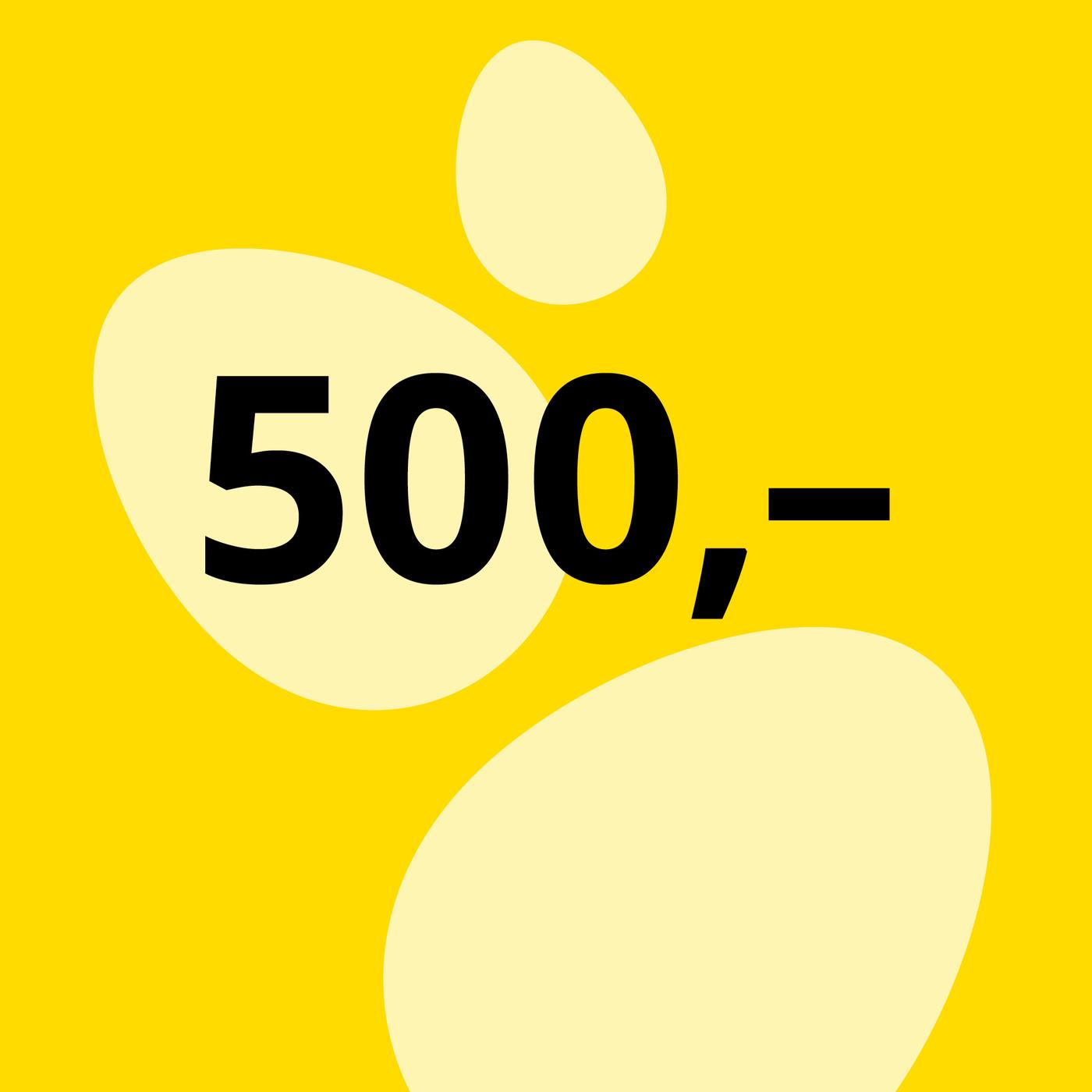 500 korun napsaných na žlutém pozadí s vejci. 
