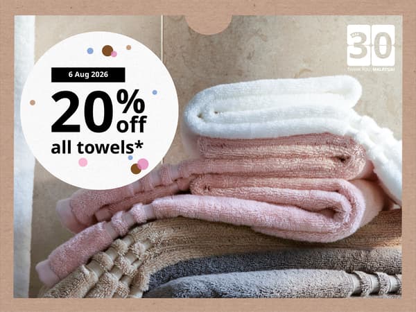 6 August 2026: 20% off all towels