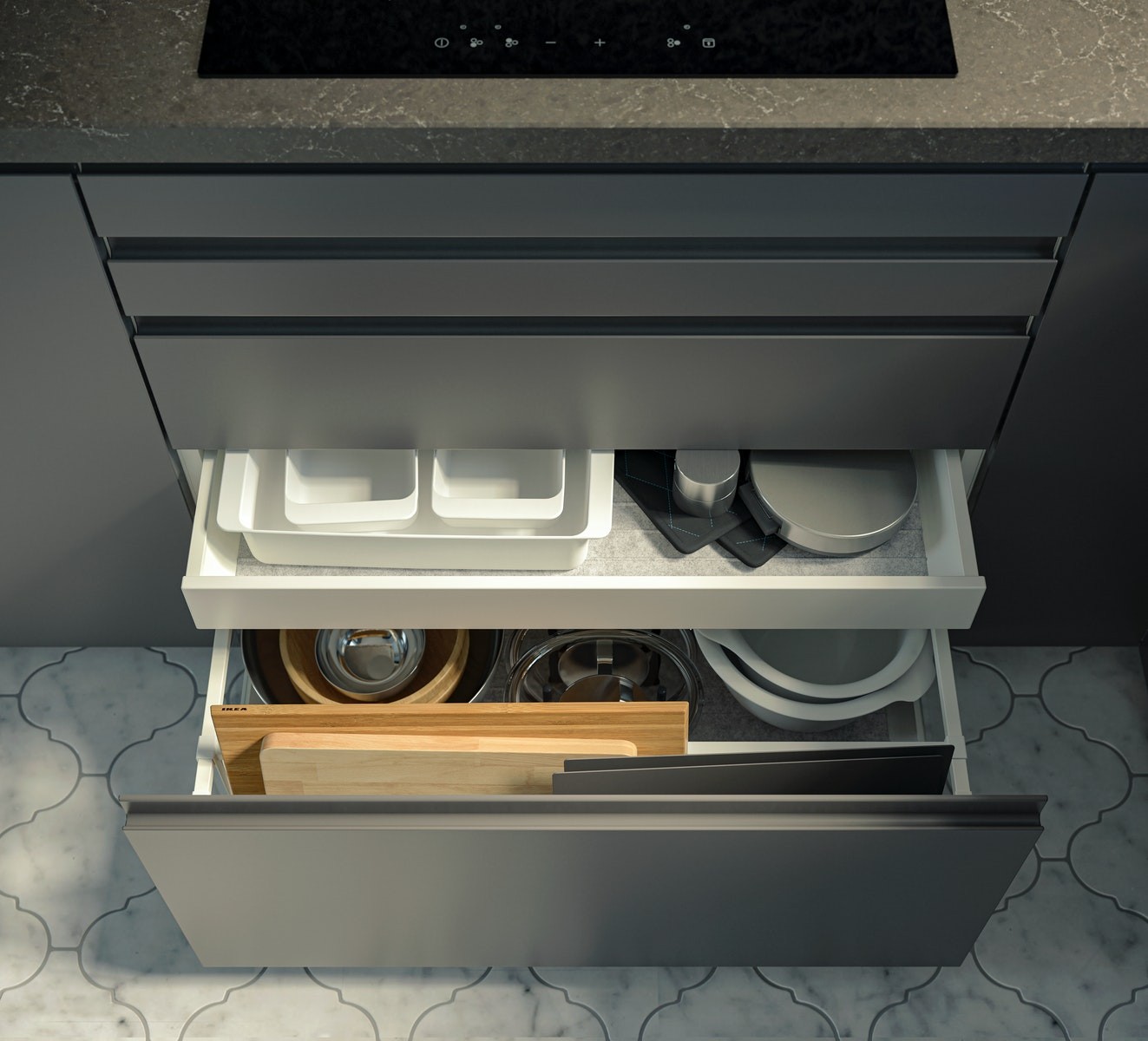 A modern and sleek home kitchen with VOXTORP cabinet - IKEA | IKEA ...