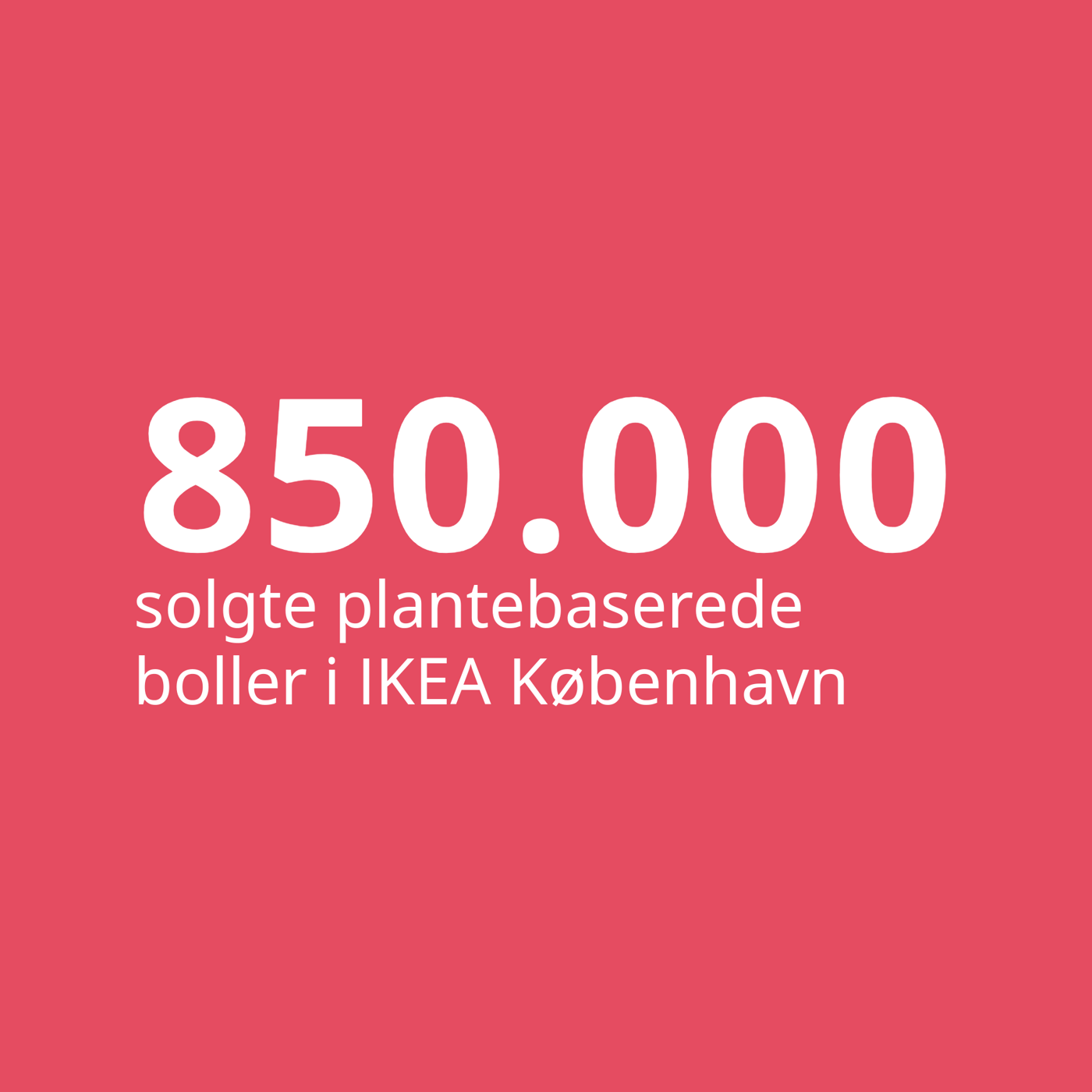 850.000 solgte plantebaserede boller i IKEA København står med hvid skrift på en rød baggrund.