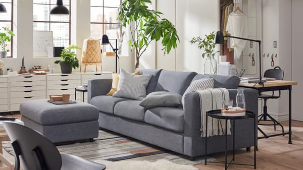 VIMLE funda sofá 3 plazas chaiselongue, Gunnared gris - IKEA