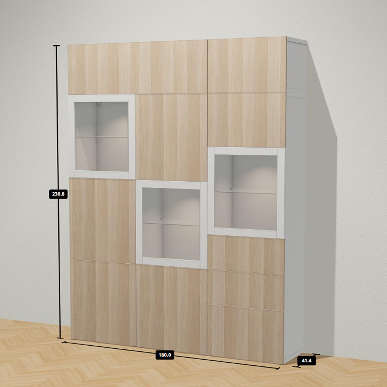 A 2.3m in height by 1.8m in length BESTÅ display with storage cabinet with interior lighting