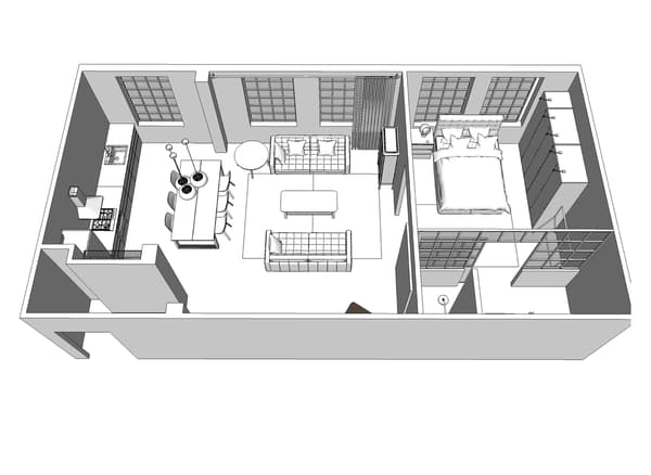 A 3D floorplan of the apartment.
