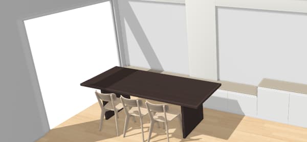 A 3D render of the dining area