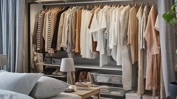 A bedroom with a large BOAXEL wardrobe.