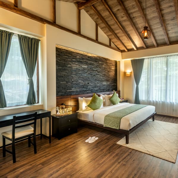 A bedroom with soft duvet