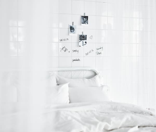 A big white bed, crisp sheets and pillows, draping textiles. What’s your dream bedroom