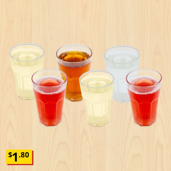 A birch effect background with Nordic fruit water. From top left to right, Elderflower, Lemon black tea and lemon. Bottom left to right, Lingonberry, Pear and Raspberry. A breath-taking price tag in yellow-red with black text that reads 