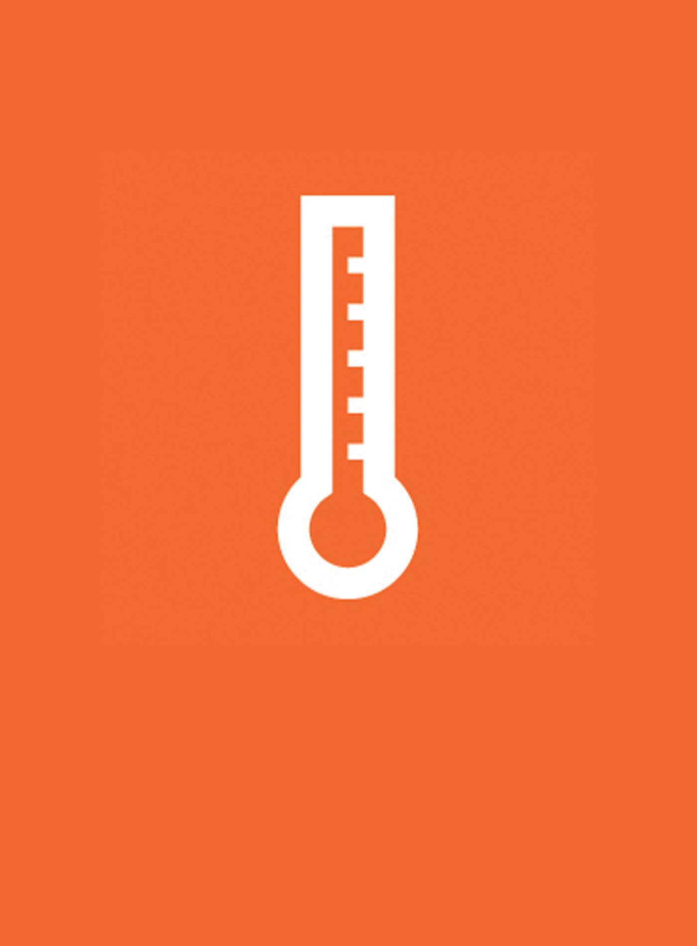 A black and white graphic symbol of a thermometer