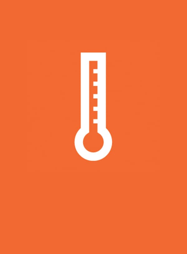 A black and white graphic symbol of a thermometer 