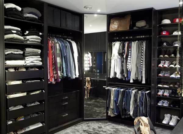 A black walk-in wardrobe.