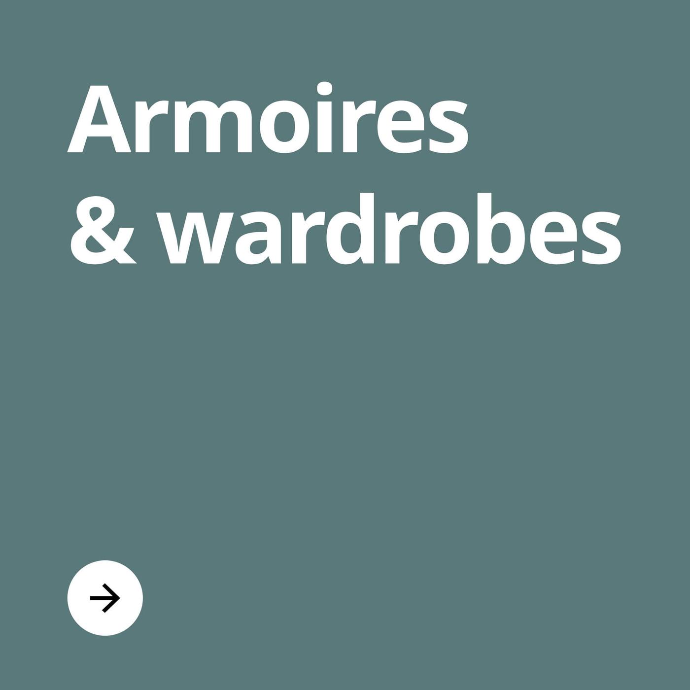 A blue color block with the text 'Amoires & wardrobes' on it.