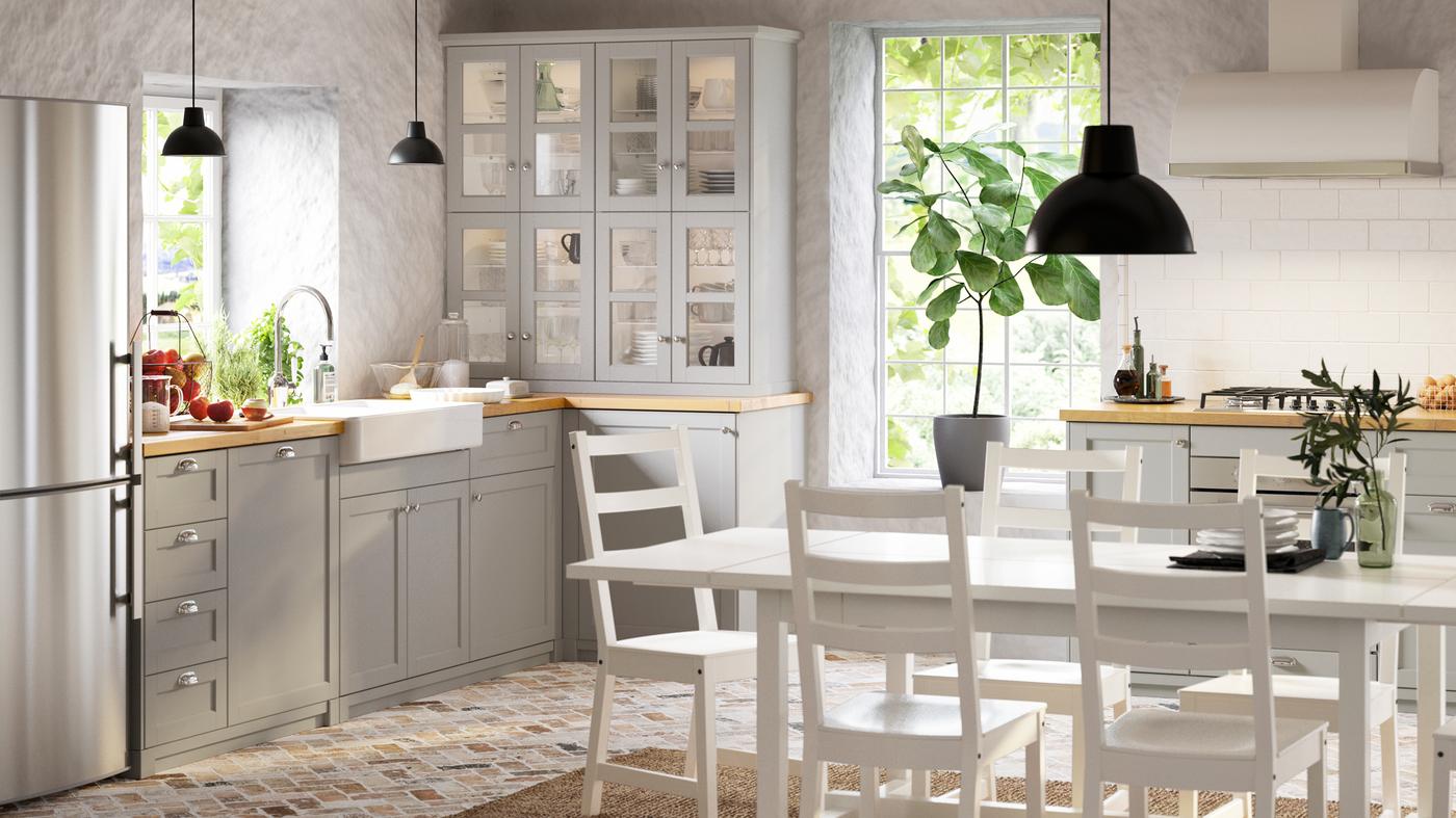Rustic, light-grey LERHYTTAN kitchen - IKEA