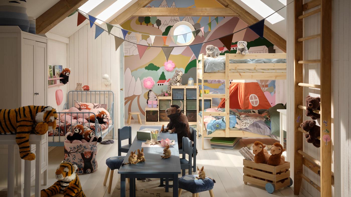 A childrens room bunk beds and the Alptall collection featured around the room