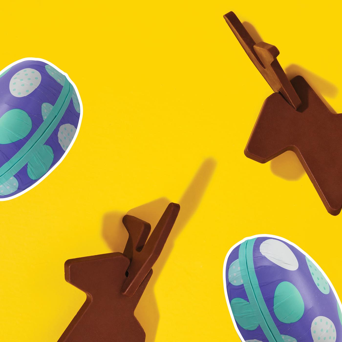 A chocolate Easter bunny and Easter eggs from IKEA.