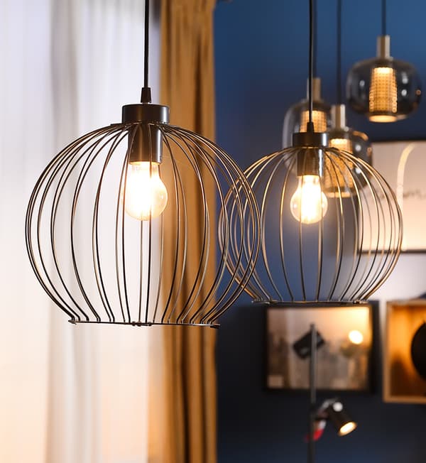 A close-up of two ceiling lamps.