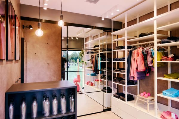 A closeup of inside a clothing shop