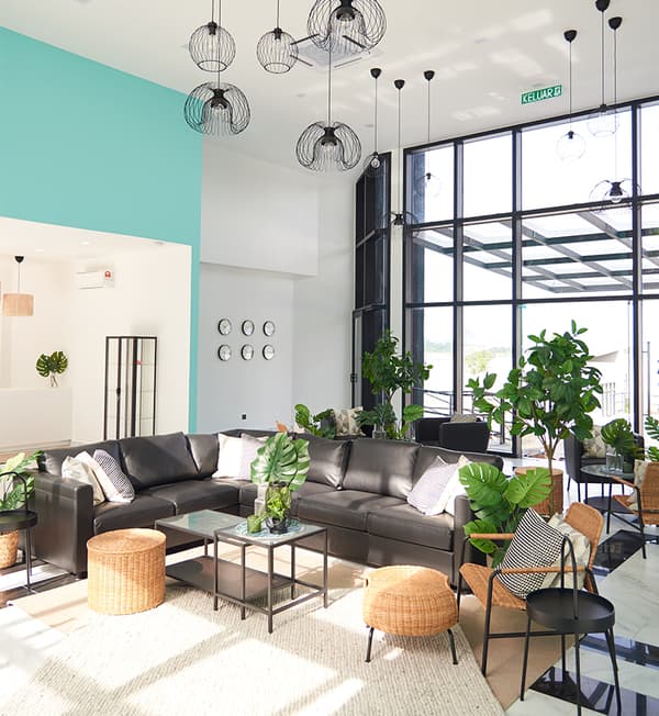 A clubhouse featuring an L-shaped sofa and coffee table.