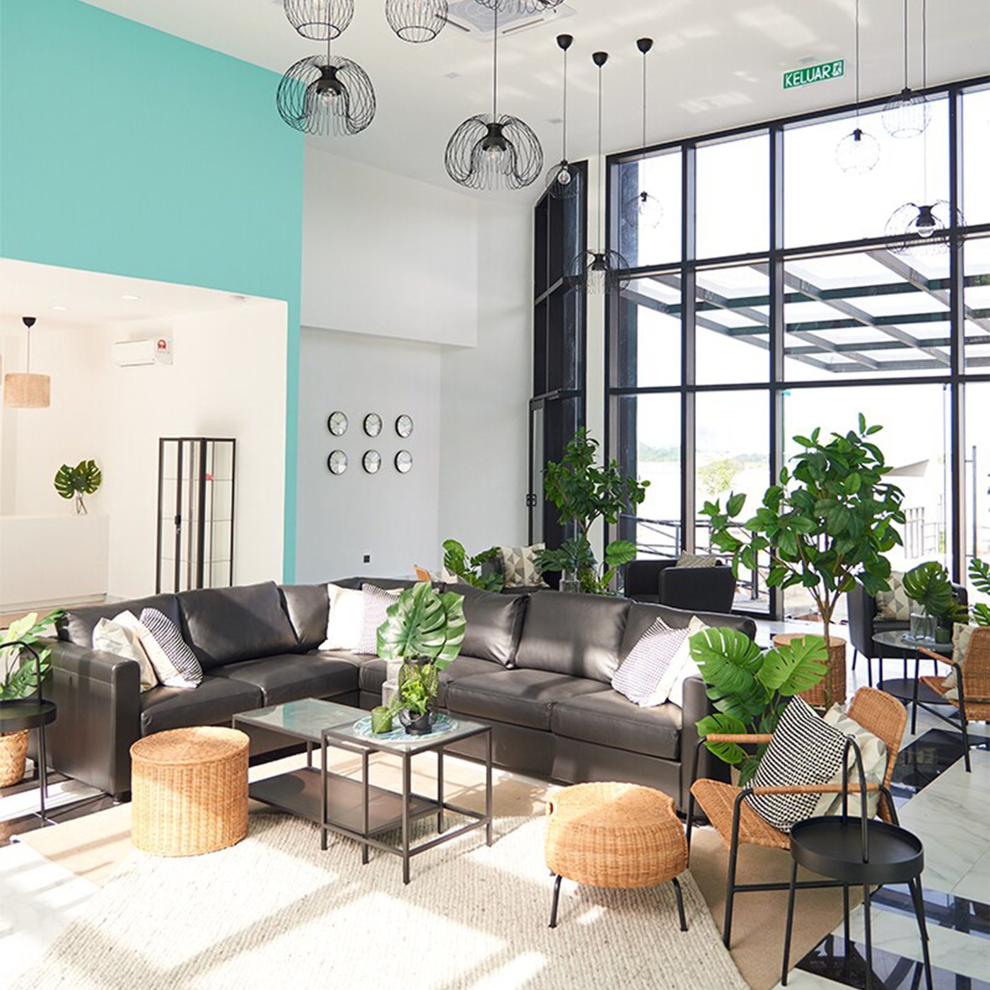 A clubhouse featuring an L-shaped sofa and coffee table.