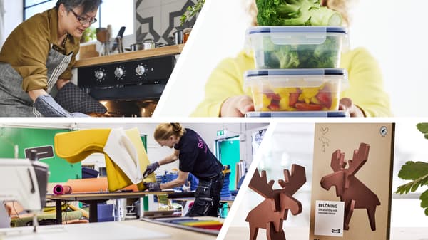 A collage of photos depicting IKEA products and co-workers.