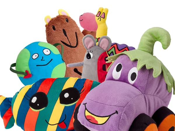 A collection of SAGOSKATT soft toys against a white background.