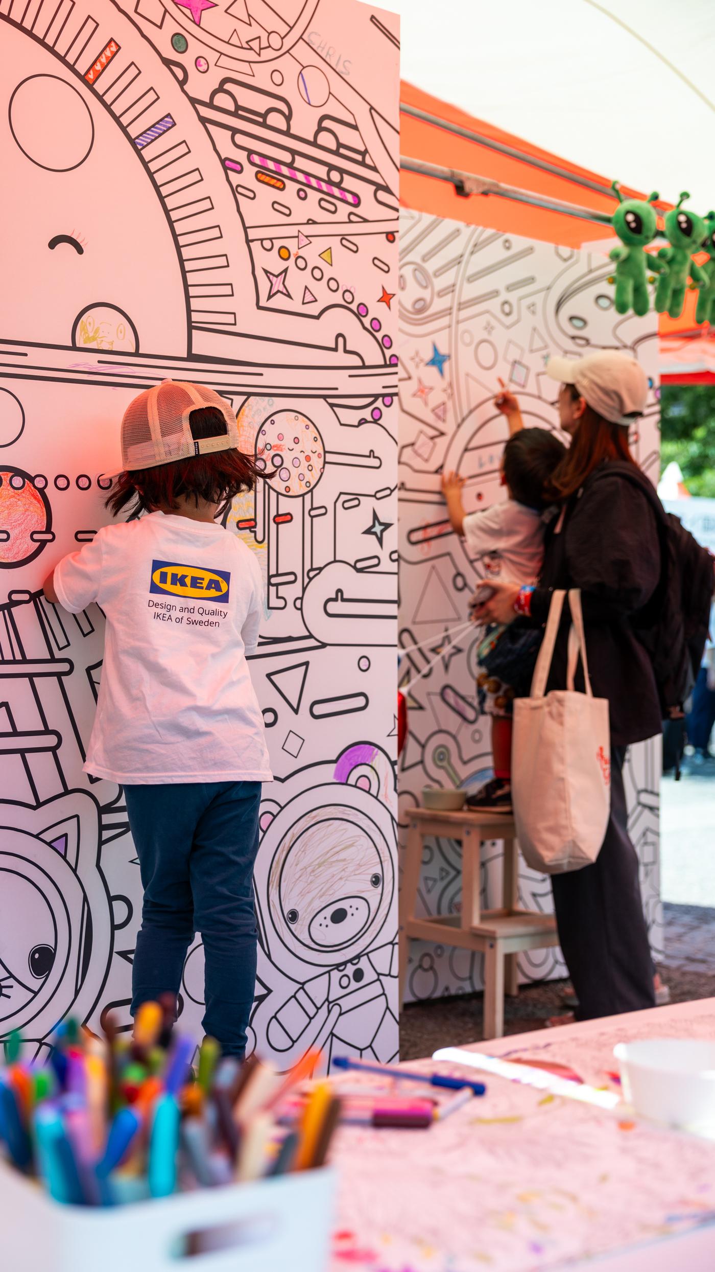 A colorful drawing in progress, being colored in like a coloring book. Next to it is a shape with many sides.