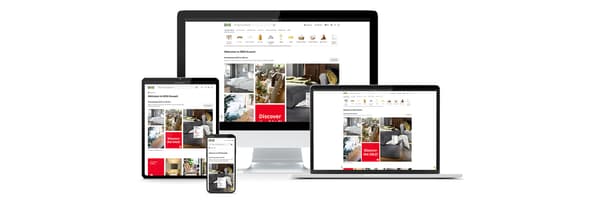 A computer, laptop, tablet and mobile phone with the IKEA website show various online shopping options on the IKEA online shop.