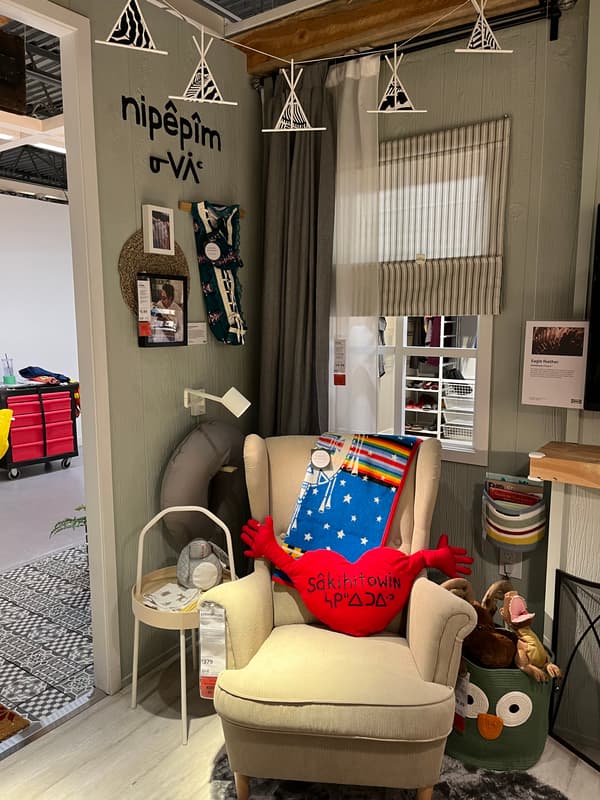 A corner reading area of a room setting.