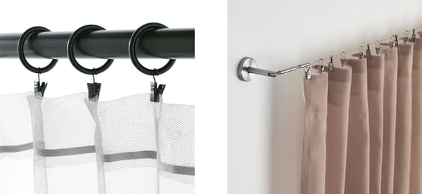 A curtain rod with rings and clamps or a curtain spiral with hooks and clips. 