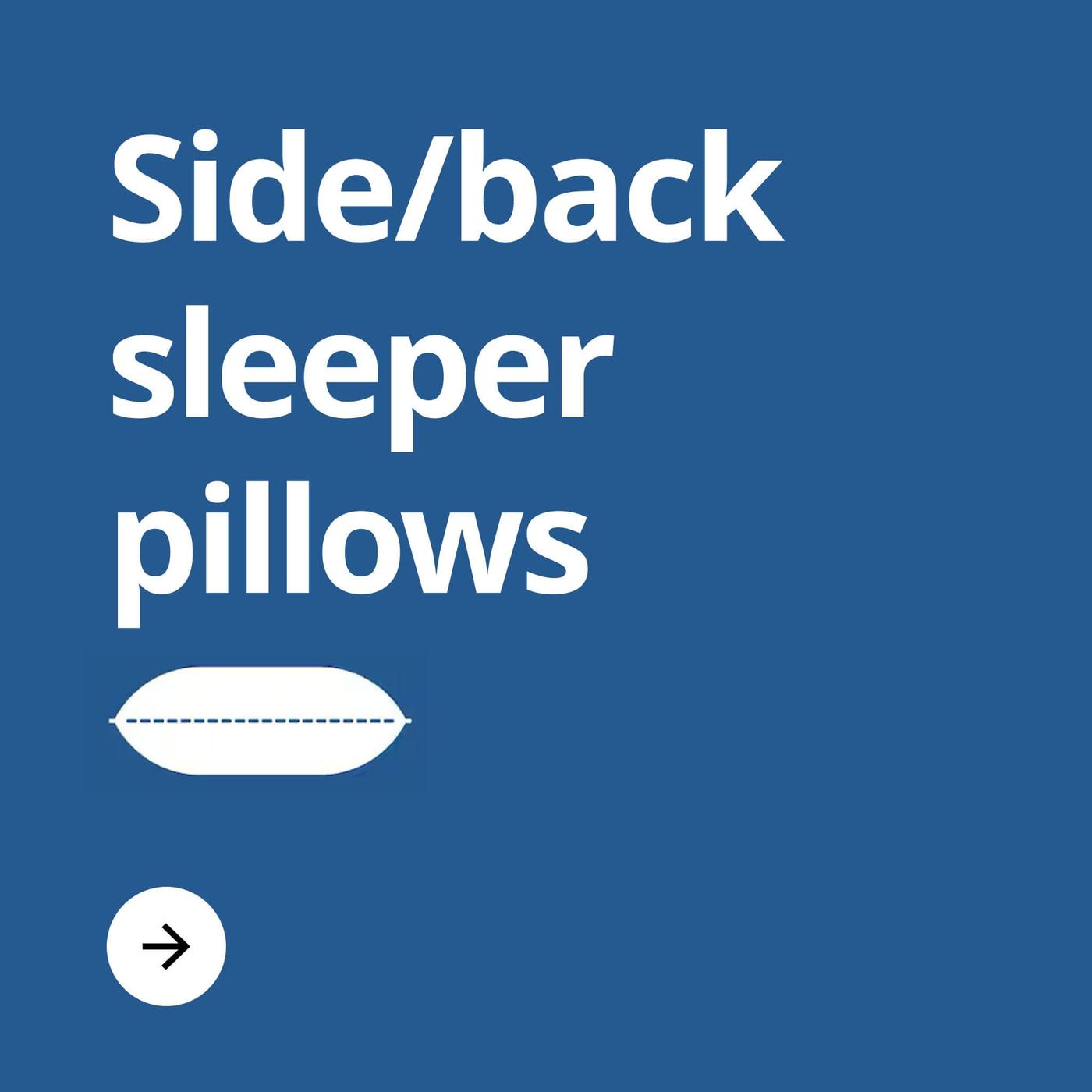 A dark blue color black with the text 'Side/back sleeper pillows' on it