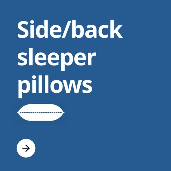 A dark blue color block with the text 'Side/back sleeper pillows' on it.
