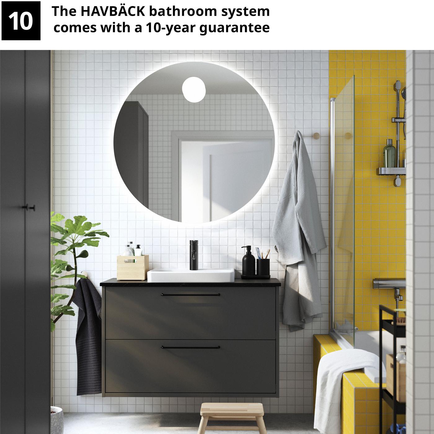A dark grey/black marble effect HAVBÄCK wash-stnd w drawers/wash-basin/tap