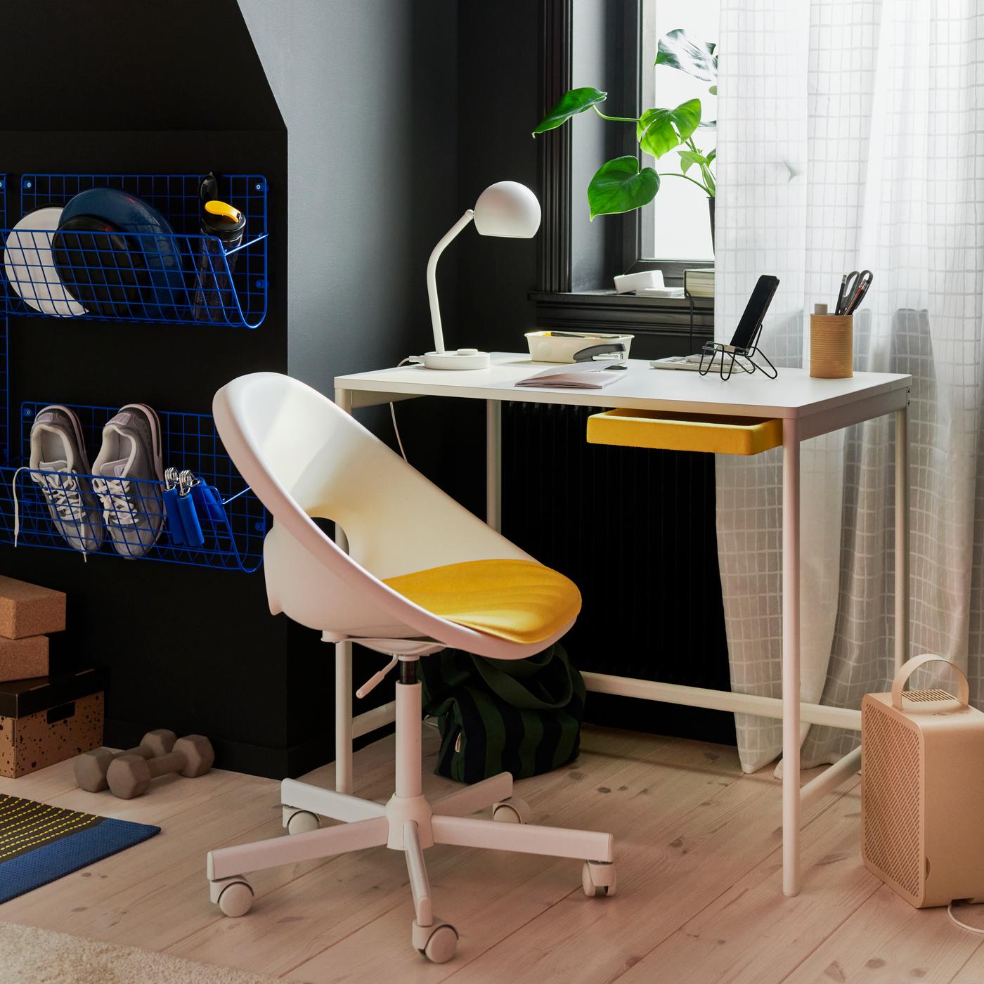 A desk and chair.