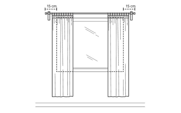 A drawing of a window showing measurment principles for curtain rods installation.