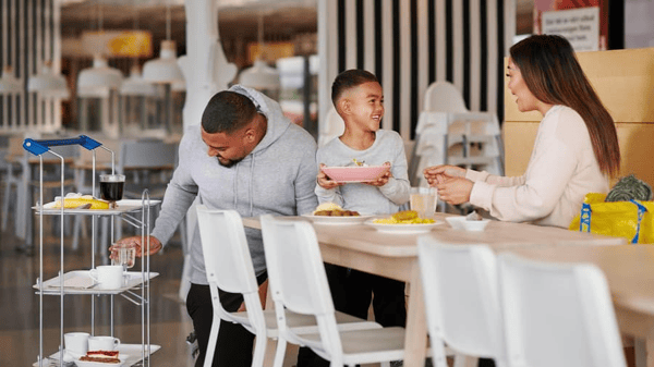 A family eating together at the IKEA Swedish restaurant